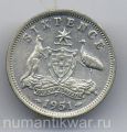 Австралия---6 пенсов 1951г.