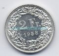 Швейцария 2 франка 1958 г.UNC
