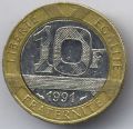 Франция---10 франков 1991г.