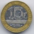 Франция---10 франков 1988г.