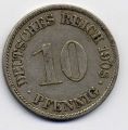 Германия---10 пфеннигов 1908г.