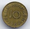 Саарланд(под протекторатом Франции до 1957г)---10 франков 1954г.