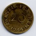 Саарланд(под протекторатом Франции до 1957г.)---20 франков 1954г.